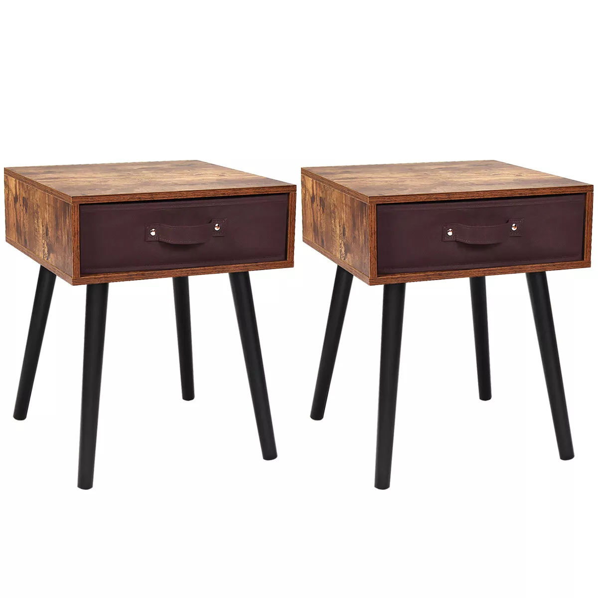 Set of 2 Mid-Century Nightstand End Accent Bedside